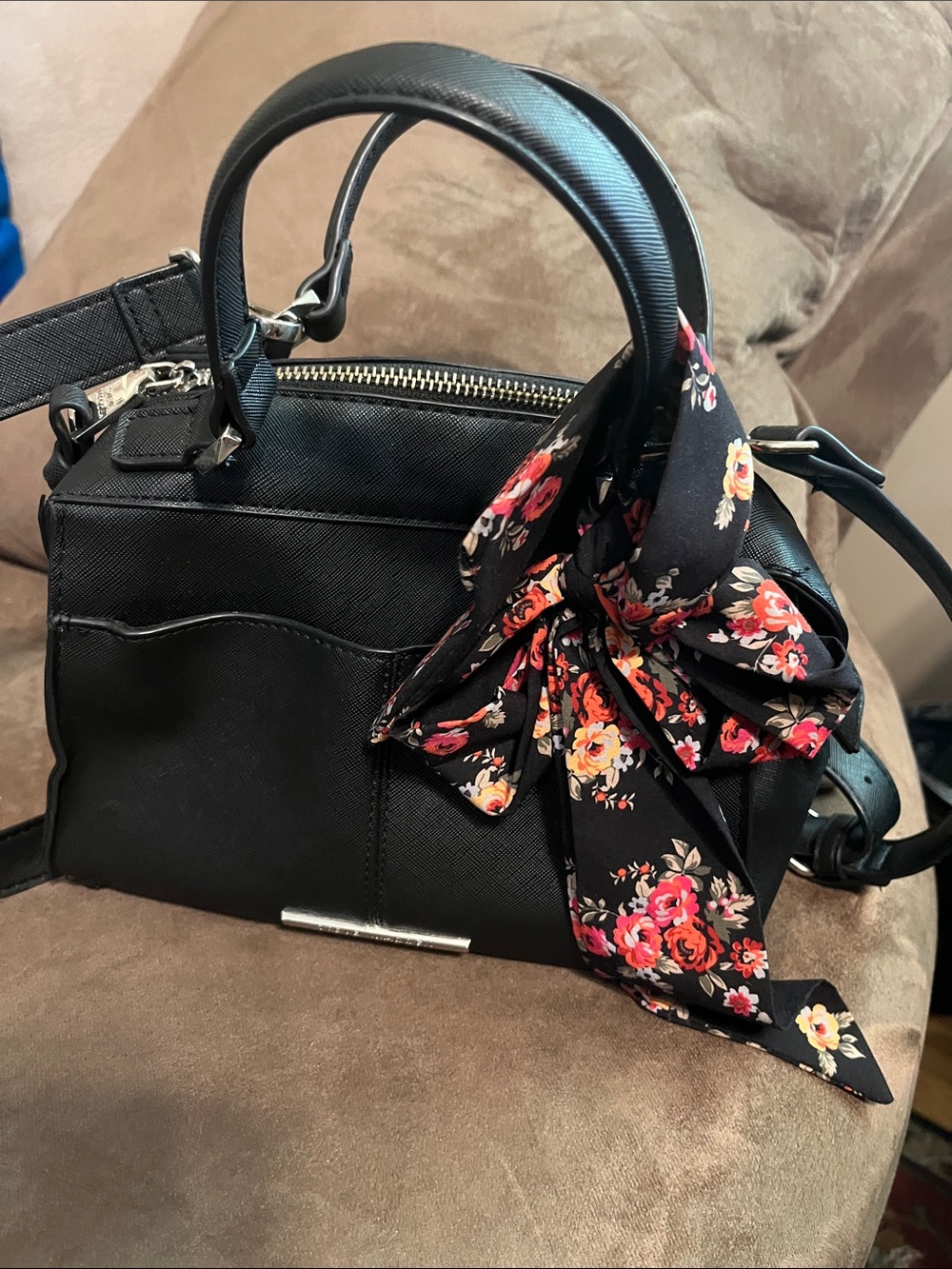 Steve Madden Satchel with Floral Scarf Accent